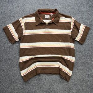 Y2K Point Zero Mens XL Brown Striped Short Sleeve Cotton Polo Shirt Casual